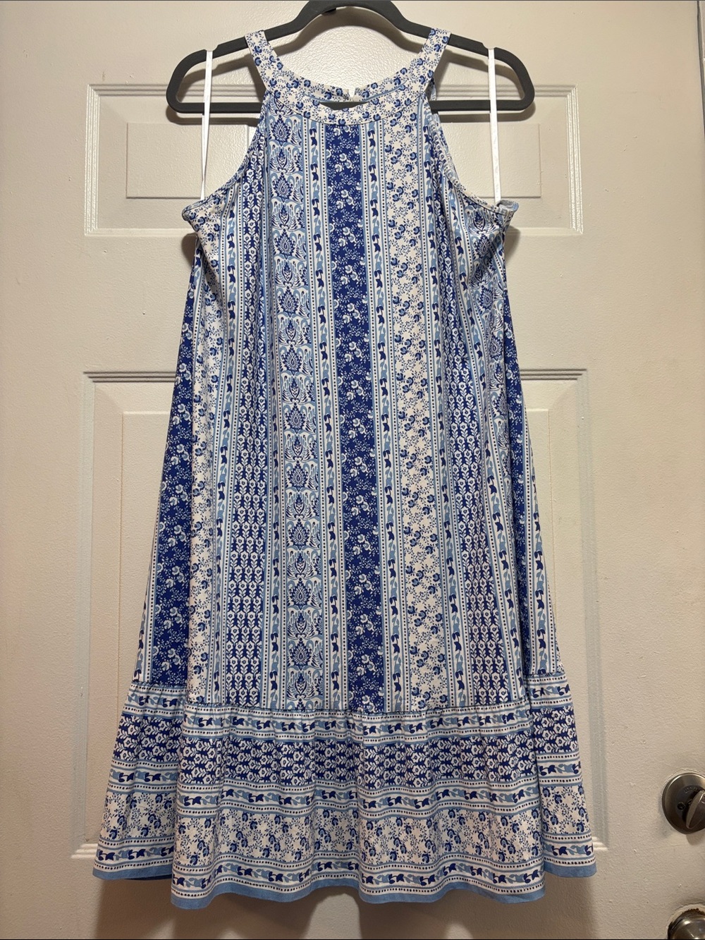 LOFT Blue and White Printed Swing Dress